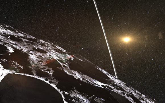 Artist’s impression of the rings around Chariklo. Image credit: ESO / L. Calcada / Nick Risinger, skysurvey.org.