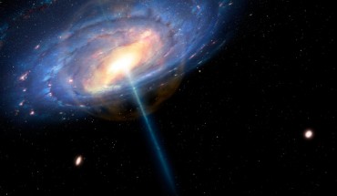 This artist’s impression shows our Milky Way Galaxy as it may have appeared 6 million years ago during a phase of quasar-like activity. Outside of that bubble, a pervasive ‘fog’ of million-degree gas might account for the galaxy’s missing matter of 130 billion solar masses. Image credit: Mark A. Garlick / CfA.