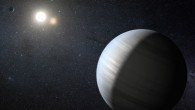 Artist’s concept of giant planets orbiting in double-star system. Image credit: NASA / JPL-Caltech / T. Pyle.