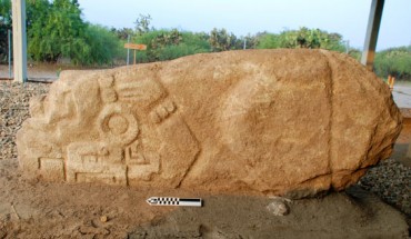 The crocodile stone discovered by a Field Museum-led team of archaeologists. Image credit: Linda Nicholas / Field Museum.
