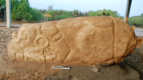 The crocodile stone discovered by a Field Museum-led team of archaeologists. Image credit: Linda Nicholas / Field Museum.
