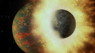 The ratio of volatile elements in Earth’s mantle suggests that virtually all of the planet’s life-giving carbon came from a collision with an embryonic planet about 100 million years after Earth formed. Image credit: A. Passwaters / Rice University / NASA / JPL-Caltech.