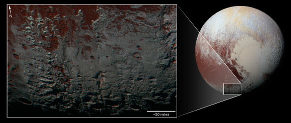 Snowcapped mountains in the southernmost part of Pluto. Image credit: NASA / Johns Hopkins University Applied Physics Laboratory / Southwest Research Institute.