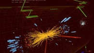 Proton-proton collisions events in which two high energy electrons and two high energy muons are observed. Image credit: L. Taylor / T. McCauley / CERN.