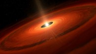 Artist’s impression of the dust disk and a forming Neptune-like planet around TW Hydrae. Image credit: NAOJ.