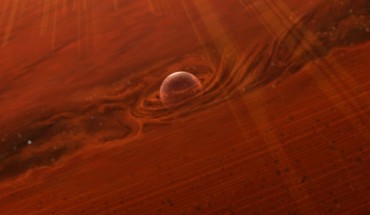 Artist’s impression of the dust disk and a forming Neptune-like planet around TW Hydrae. Image credit: NAOJ.