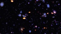 A trove of galaxies, rich in carbon monoxide (indicating star-forming potential) were imaged by ALMA (orange) in the Hubble Ultra Deep Field. The blue features are galaxies imaged by Hubble. Image credit: B. Saxton / NRAO / AUI / NSF / ALMA / ESO / NAOJ / NASA / ESA / Hubble.