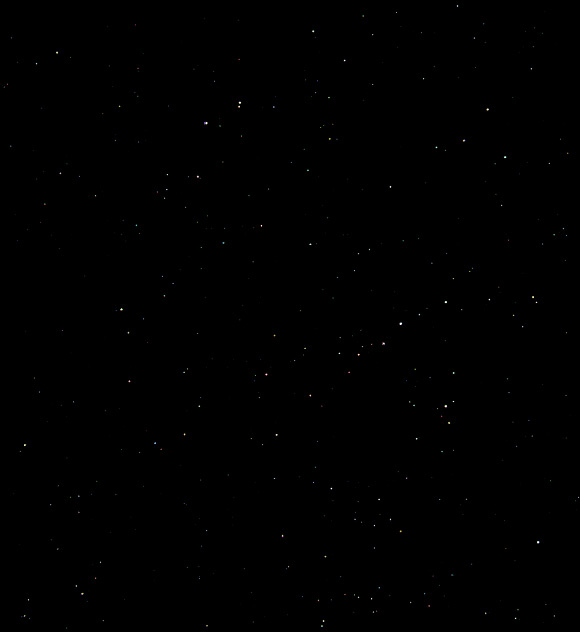 On Monday, September 19, 2016, OSIRIS-REx’s OCAMS MapCam camera recorded a star field in Taurus, north of the constellation Orion as part of the spacecraft’s post-launch instrument check. MapCam’s first color image is a composite of three of its four color filters, roughly corresponding to blue, green, and red wavelengths. The three images are processed to remove noise, co-registered, and enhanced to emphasize dimmer stars. Image credit: NASA / Goddard / University of Arizona.
