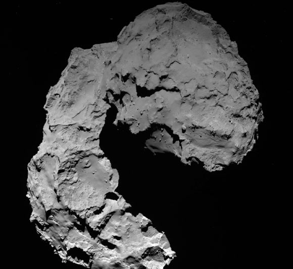 OSIRIS wide-angle camera image taken at 11:49 a.m. GMT on September 29, 2016, when Rosetta was 22.9 km (14.2 miles) from Comet 67P/Churyumov-Gerasimenko. Image credit: ESA / Rosetta / MPS / OSIRIS Team / UPD / LAM / IAA / SSO / INTA / UPM / DASP / IDA.