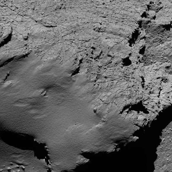 Rosetta’s OSIRIS narrow-angle camera captured this image of Comet 67P/Churyumov-Gerasimenko at 6:53 a.m. GMT from an altitude of about 8.9 km (5.5 miles) during the spacecraft’s final descent on September 30, 2016. Image credit: ESA / Rosetta / MPS / OSIRIS Team / UPD / LAM / IAA / SSO / INTA / UPM / DASP / IDA.