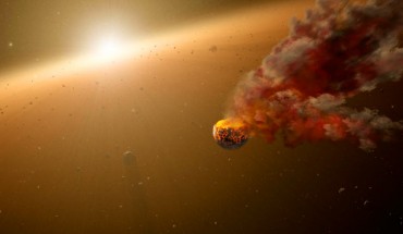 Planets form from epic collisions between asteroids and even bigger bodies, called protoplanets. Sometimes the colliding bodies are ground to dust, and sometimes they stick together to ultimately form larger, mature planets. This artist’s conception shows one such smash-up. Image credit: NASA / JPL-Caltech.