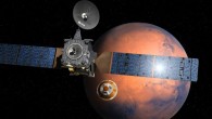 Artist’s impression depicting the separation of the Schiaparelli module from the Trace Gas Orbiter, and heading for Mars. Image credit: D. Ducros / ESA.