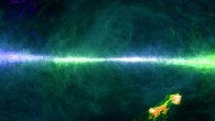 This HI4PI map was produced using data from the 100-m Max-Planck radio telescope in Effelsberg, Germany and the 64-m CSIRO radio telescope in Parkes, Australia. The image colors reflect gas at differing velocities. The plane of the Milky Way Galaxy runs horizontally across the middle of the image. The Magellanic Clouds can be seen at the lower right. Image credit: Benjamin Winkel / HI4PI Collaboration.