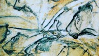 Cave lions painted in the Chauvet Cave, France.