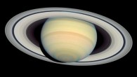 This image is a view from the NASA/ESA Hubble Space Telescope taken on March 22, 2004. Camera exposures in four filters (blue, blue-green, green and red) were combined to form the Hubble image and render colors similar to what the eye would see through a telescope focused on Saturn. Image credit: NASA / ESA / Erich Karkoschka, University of Arizona.