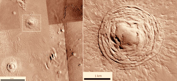 The Galaxias depression. Left: regional view. Right: close-up view of the depression. Image credit: Joseph S. Levy et al.