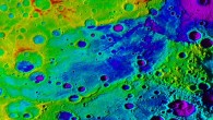 Using colorized topography, Mercury’s ‘great valley’ (dark blue) and Rembrandt impact basin (purple, upper right) are revealed in this high-resolution digital elevation model merged with an image mosaic obtained by NASA’s MESSENGER spacecraft. Image credit: NASA / Johns Hopkins University Applied Physics Laboratory / Carnegie Institution of Washington / DLR / Smithsonian Institution.