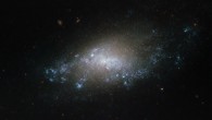This image, taken with the Wide Field Camera 3 on board the NASA/ESA Hubble Space Telescope, shows NGC 3274, a barred spiral galaxy about 21 million light-years from Earth. The galaxy PGC 213714 is also visible on the upper right of the frame, located much further away from us. Image credit: NASA / ESA / Hubble / D. Calzetti.