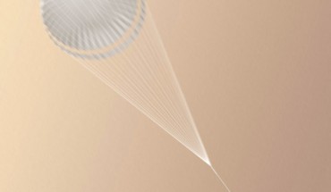 Artist's impression of the Schiaparelli lander after the parachute has been deployed. Image credit: ESA / ATG Medialab.