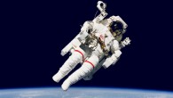 Astronaut Bruce McCandless II, STS 41-B mission specialist, participates in a historical spacewalk. He is pictured a few meters away from the cabin of the Earth-orbiting Space Shuttle Challenger. This spacewalk represented the first use of a nitrogen-propelled, hand-controlled device called the Manned Maneuvering Unit (MMU), which allows for much greater mobility than that afforded previous space walkers who had to use restrictive tethers. Image credit: NASA.