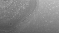 This view from Cassini was obtained about half a day before its first close pass by the outer edges of Saturn’s main rings during its penultimate mission phase. The view shows part of the giant, hexagon-shaped jet stream around the planet’s north pole. Each side of the hexagon is about as wide as Earth. A circular storm lies at the center, at the pole. The image was taken with Cassini’s wide-angle camera on Dec. 3, 2016, at a distance of about 240,000 miles (390,000 km) from Saturn. Image credit: NASA / JPL-Caltech / Space Science Institute.