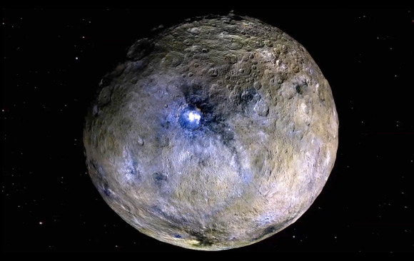 This false-color image shows the dwarf planet Ceres. Image credit: NASA / JPL-Caltech / UCLA / MPS / DLR / IDA.