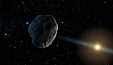 An artist’s rendition of 2016 WF9 as it passes Jupiter’s orbit inbound toward the Sun. Image credit: NASA / JPL-Caltech.