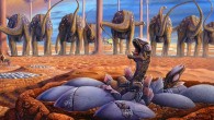Herds of female titanosaurs gathered at traditional nesting grounds 80 million years ago in what is now Patagonia, Argentina. Image credit: Luis Rey / Yale University.