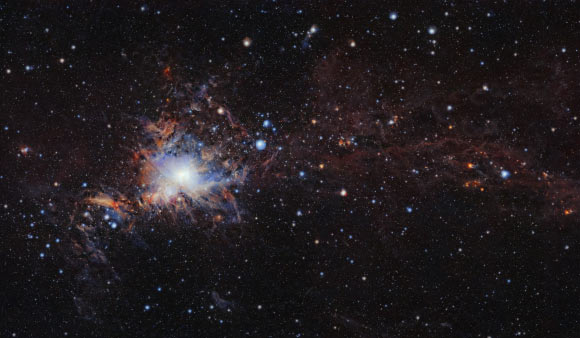 This image of Orion A is composed of near-infrared observations from ESO’s VISTA survey telescope. Image credit: ESO / VISION Survey.
