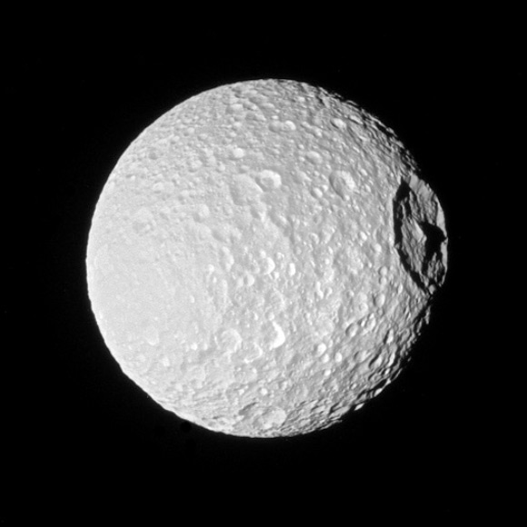 NASA’s Cassini spacecraft obtained this image of Mimas on Oct. 22, 2016. Image credit: NASA / JPL-Caltech / Space Science Institute.