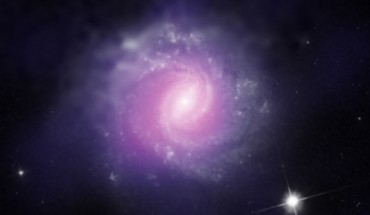 This composite image shows IC 3639, a galaxy with an active galactic nucleus. Image credit: ESO / NASA / JPL-Caltech / STScI.