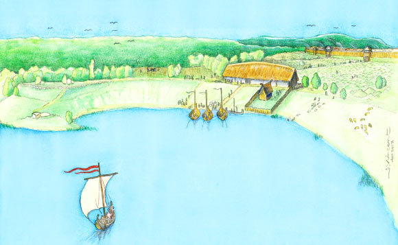 Artist’s impression of the Viking Age manor at Korshamn, Sweden. Image credit: Jacques Vincent.