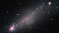 This Hubble image shows the cometary dwarf galaxy NGC 4861, which lies in the constellation of Canes Venatici, about 22.8 million light-years away. Image credit: NASA / ESA / Hubble.