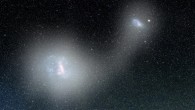 The Large and Small Magellanic Clouds, their stellar halos and the RR Lyrae bridge: pale white veils and the narrow bridge between the Clouds represent the distribution of the RR Lyrae stars detected with the data from ESA’s Gaia satellite. Image credit: V. Belokurov / D. Erkal / A. Mellinger.