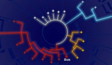 Image showing a family tree of stars in the solar neighborhood. Image credit: University of Cambridge.