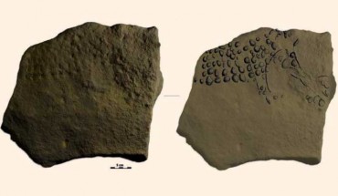 A block from Abri Cellier with identifiable representation: a mammoth. Image credit: Randall White et al, doi: 10.1016/j.quaint.2017.02.001.