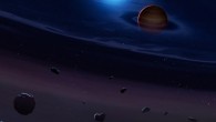 A disc of rocky debris from a disrupted planetesimal surrounds the white dwarf-brown dwarf binary system SDSS 1557. Image credit: Mark Garlick, University College London, University of Warwick and University of Sheffield.