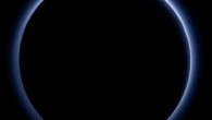 Pluto’s haze layer shows its blue color in this picture taken by the New Horizons Ralph/Multispectral Visible Imaging Camera (MVIC). The high-altitude haze is thought to be similar in nature to that seen at Saturn’s moon Titan. The source of both hazes likely involves sunlight-initiated chemical reactions of nitrogen and methane, leading to relatively small, soot-like particles -- called tholins -- that grow as they settle toward the surface. This image was generated by software that combines information from blue, red and near-infrared images to replicate the color a human eye would perceive as closely as possible. Image credit: NASA / Johns Hopkins University Applied Physics Laboratory / Southwest Research Institute.