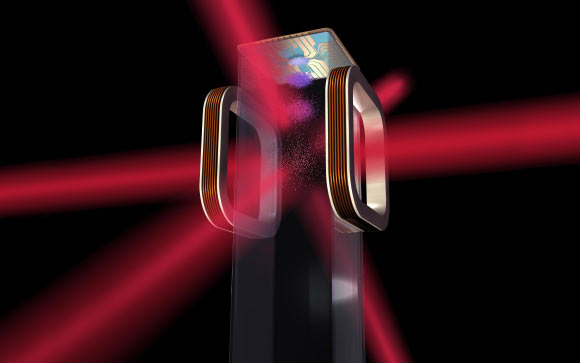 Artist’s concept of a magneto-optical trap and atom chip to be used by NASA’s Cold Atom Laboratory aboard the International Space Station. CAL will provide an opportunity to study ultra-cold quantum gases in the microgravity environment of the space station -- a frontier in scientific research that is expected to reveal interesting and novel quantum phenomena. Image credit: NASA / JPL-Caltech.