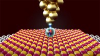 The magnetism of the holmium atom can be changed or read by flowing current through the STM tip. Image credit: Fabian D. Natterer et al.