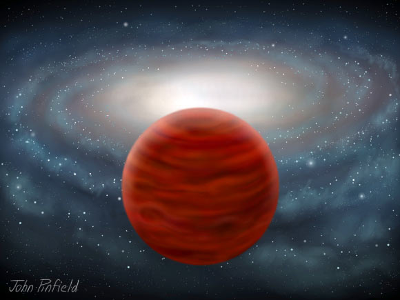 An artist’s impression of the brown dwarf SDSS J0104+1535. Image credit: John Pinfield.