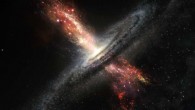 Artist’s impression of a galaxy forming stars within powerful outflows of material blasted out from supermassive black holes at its core. Image credit: ESO / M. Kornmesser.