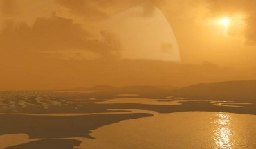 An artist’s rendering of the surface of Saturn’s largest moon, Titan. Image credit: Benjamin de Bivort, debivort.org / CC BY-SA 3.0.