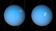 This is a composite image of the giant planet Uranus by NASA’s Voyager 2 spacecraft and two different observations made by the NASA/ESA Hubble Space Telescope (one for Uranus’ ring system and one for the planet’s auroras). Image credit: NASA / ESA / Hubble / L. Lamy.