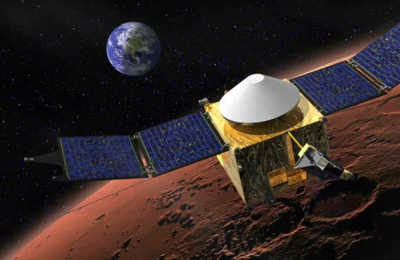 MAVEN is exploring Mars’ upper atmosphere in detail to understand how Mars changed from a wet planet early in its history to the cold, dry world we see today. Image credit: NASA’s Goddard Space Flight Center.