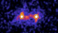 Dark matter filaments (shown in red) bridge the space between galaxies (shown in white) on this false color map. Image credit: Seth Epps & Michael Hudson, University of Waterloo.