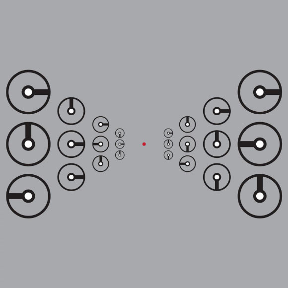 This is an image to demonstrate visual ‘crowding’ and test peripheral vision. Ensure that the red dot in the center of the image is at eye level and focus on it. While holding your focus on the red dot, try to read the time on the middle clocks to the left and right. You may find that your peripheral vision is better on one side than the other. Image credit: John Greenwood, University College London.