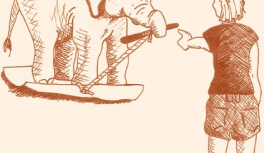 Once standing on the mat, elephants were instructed to pick up the stick and give it to the experimenter. Image credit: E. Gilchrist.