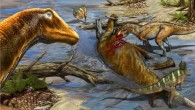 Galeamopus pabsti in its environment in the Late Jurassic of North America. An Allosaurus and two Ceratosaurus are feeding on a carcass of Galeamopus pabsti. Image credit: Davide Bonadonna.