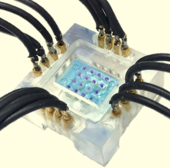 A light-activatable 4 x 4 droplet array. Image credit: Restrepo Schild et al, doi: 10.1038/srep46585.